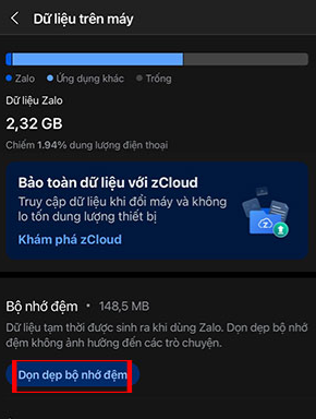 Làm thế nào để dọn dẹp bộ nhớ đang sử dụng của Zalo?